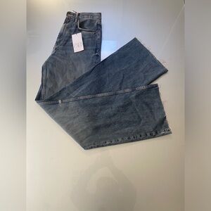 Zara NWT Wide Leg Mid Rise With Unfinished Cut Jeans Size 38.